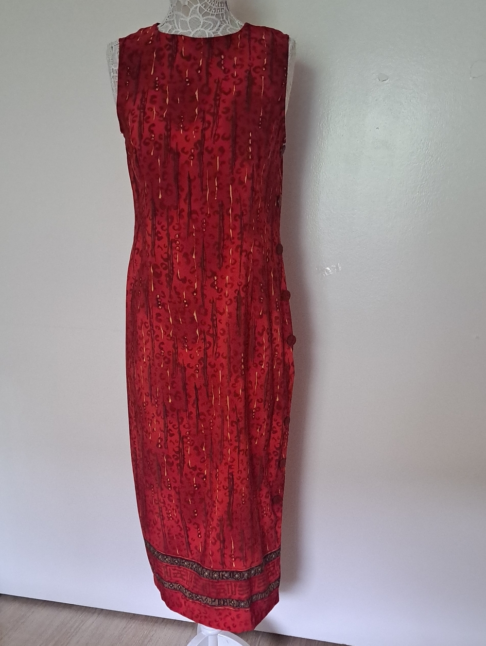 R&K Originals Sleeveless Red Maxi Dress with Subtle Patterning